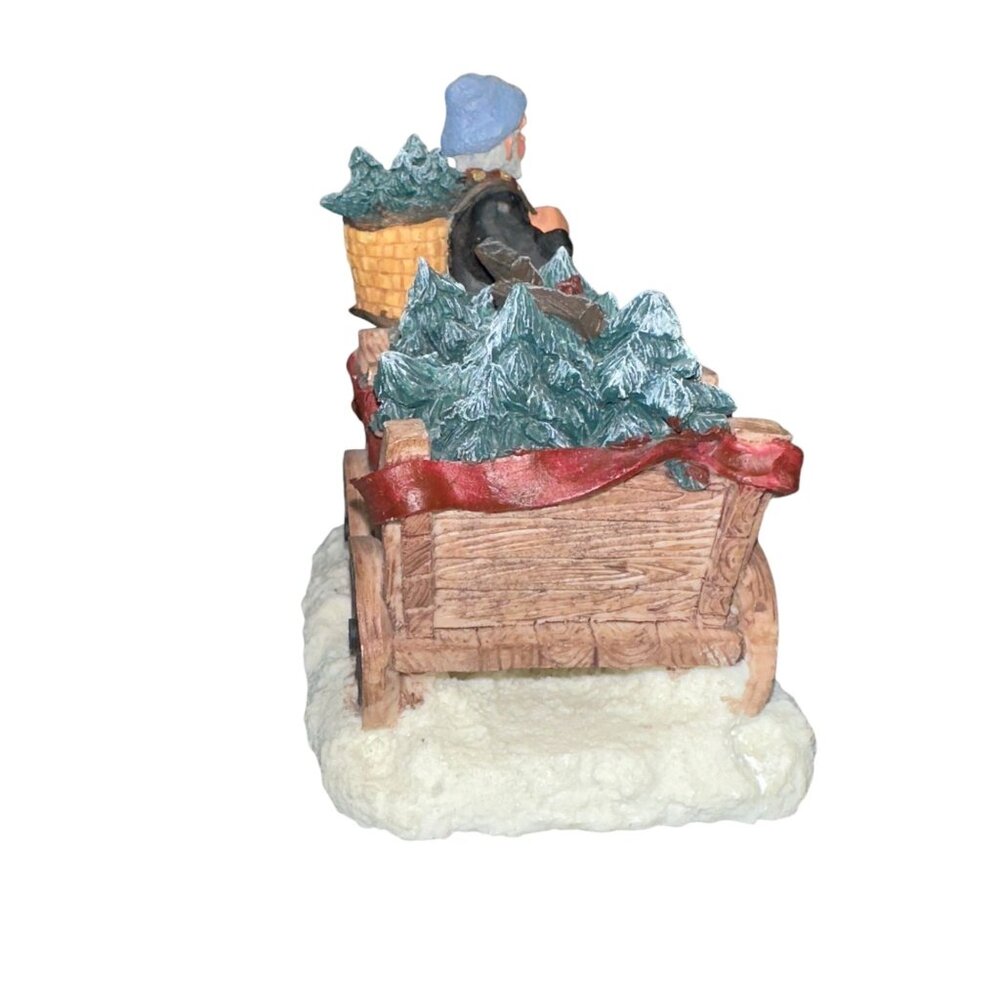 Vtg 1996 Village Square Man Selling Trees Cart Figurine Mervyn Christmas Holiday - Picture 3 of 5